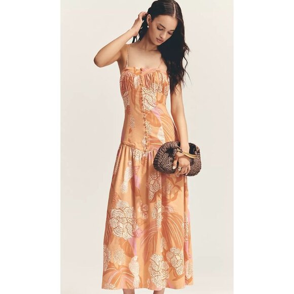 Farm Rio x Anthropologie Linen Blend Strapless Drop-Waist Maxi Dress Size Large - Picture 1 of 6